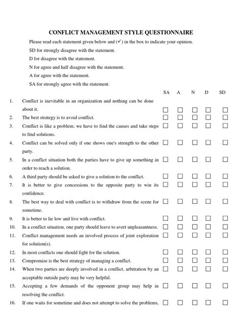 conflict management style questionnaire conflict process