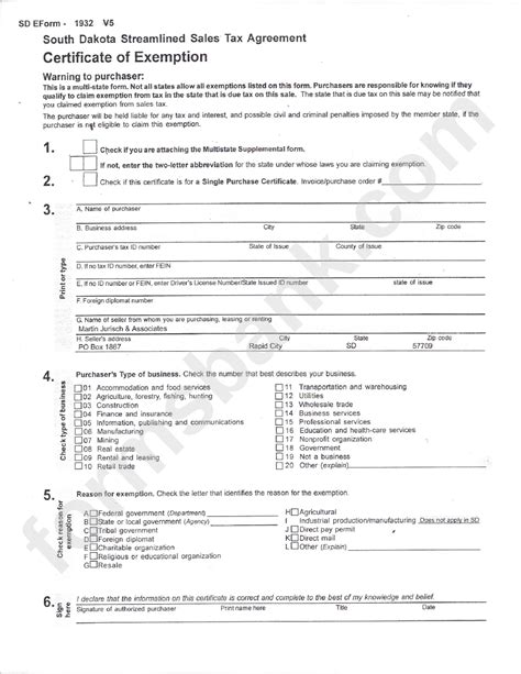 Certificate Of Exemption South Dakota Streamlined Sales Tax Agreement