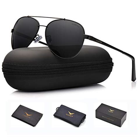 uv400 luenx aviator sunglasses mens women polarized black lens black
