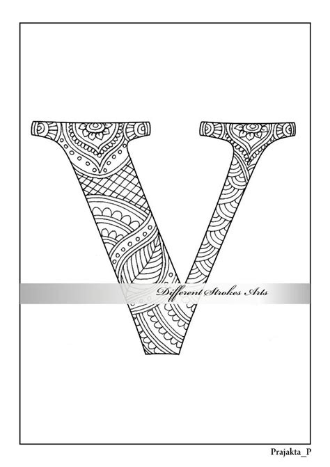 coloring page  adults alphabet  zentangle printable etsy