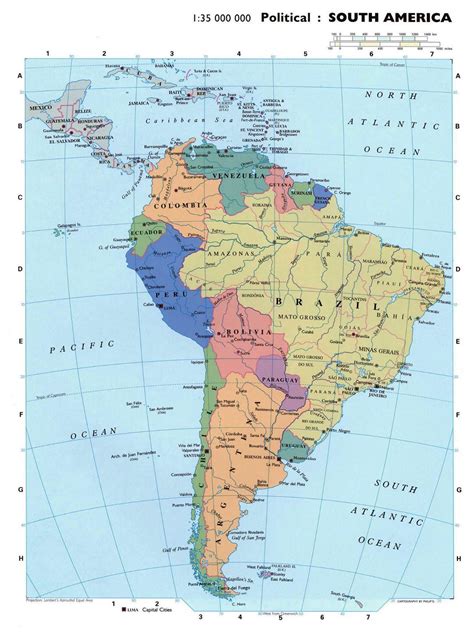 large detailed political map  south america south america
