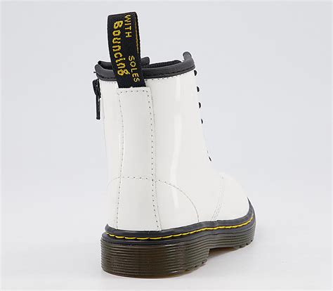 dr martens brooklee kids lace  zip boots white patent unisex