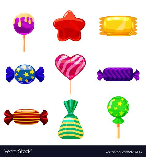 Set Single Cartoon Candies Lollipop Candy Vector Image