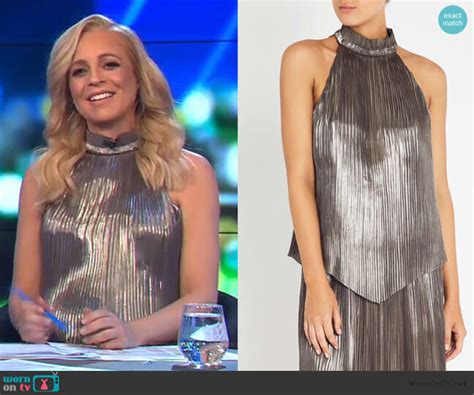 wornontv carrie s gold metallic pleated top on the project carrie