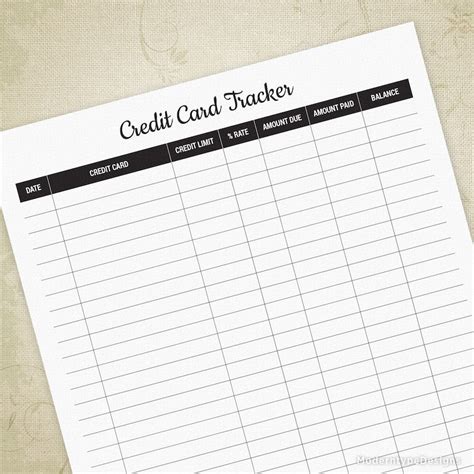 credit card tracker printable debt saver bill paying log manage bank