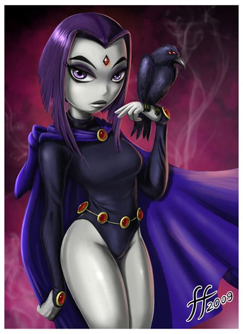 xbooru dc fernando faria artist leotard purple hair raven dc short hair solo teen titans