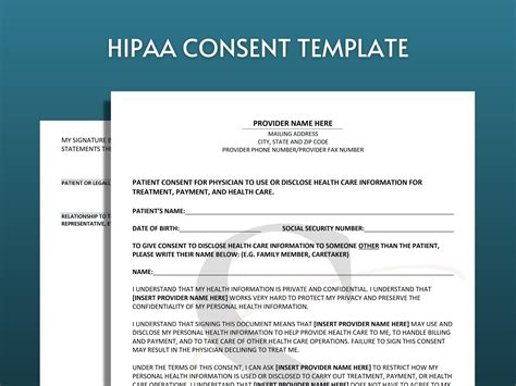 printable hipaa consent form template digital  etsy canada