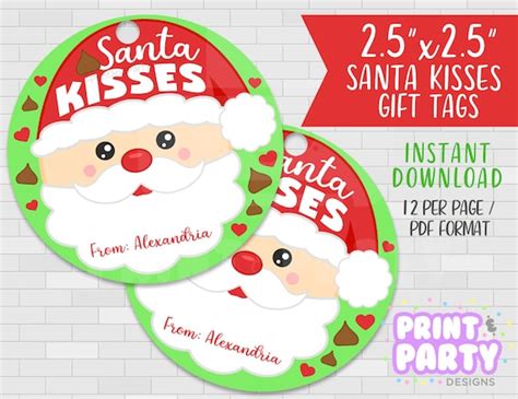 printable santa kisses christmas party favor gift tags holiday party