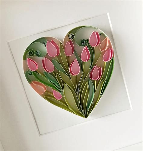 quilling heart quilled tulips heart wedding handcrafted etsy