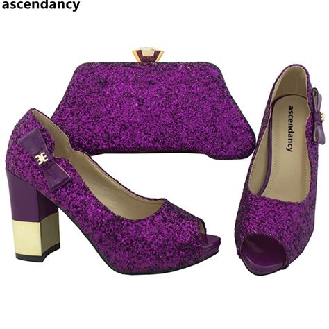 Purple Color African Matching Shoes And Bags Italian In Women Nigerian