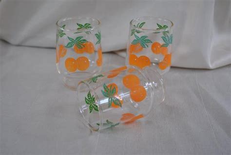 Vintage Small Orange Juice Glasses Set Of 3 Clear Glass