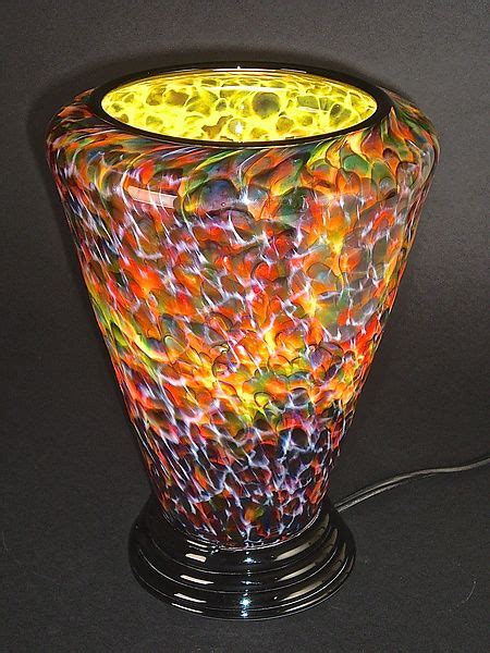 Multi Colored Table Lamp With Flattened Top By Curt Brock Art Glass