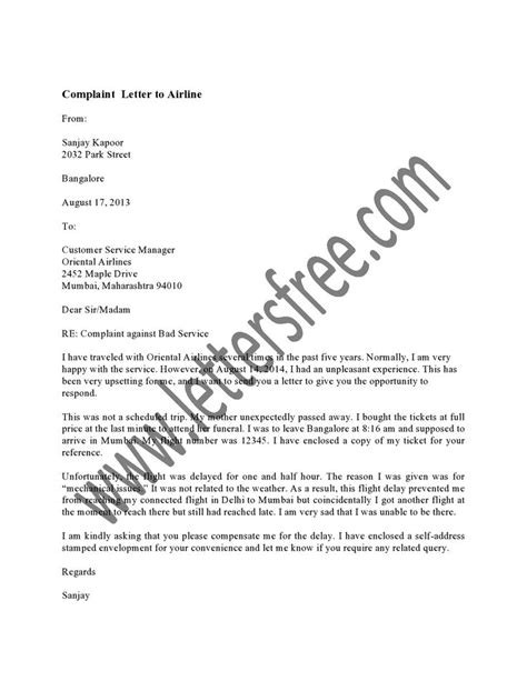 sample complaint letter  airline  refund