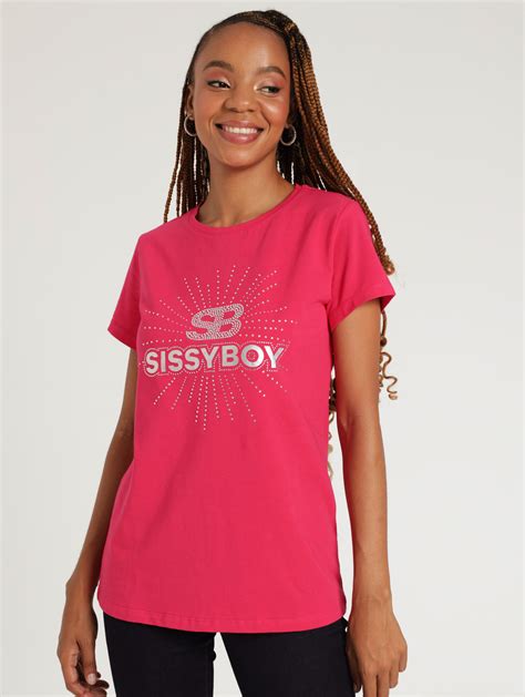 ladies regular fit logo with mixed bling transfer top pink
