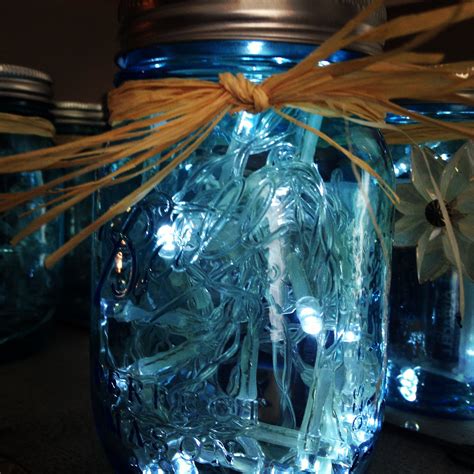 Lights In Blue Mason Jars Blue Mason Jars Mason Jars Jar
