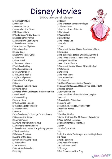 disney movies list   films  printable checklists