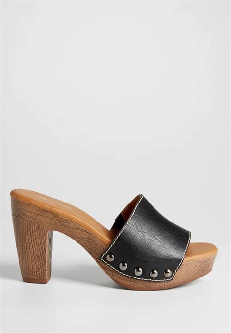trixie faux leather  wooden clog  black maurices