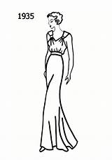 Fashion Coloring Dress 1930s 1935 Silhouette Sketches Template Pages sketch template