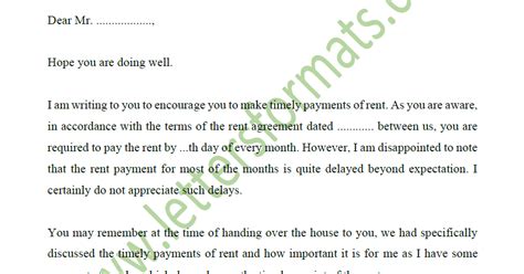 letter  landlord  remind tenant  pay rent  time