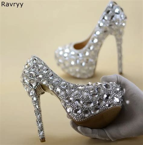 wedding shoes diamond woman high heel bling bling crystal shoes