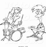 Cartoon Outline Band Boys Drawing Coloring Drums Outlined Vector Leishman Drumming Keyboarding Ron Getdrawings Royalty sketch template