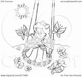 Outline Coloring Girl Playing Swing Clipart Butterflies Illustration Royalty Bannykh Alex Rf 2021 sketch template