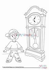 Colouring Clock Grandfather Village Activity Explore Pages sketch template