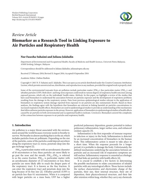 Pdf Biomarker As A Research Tool In Linking Exposure To Air Particles