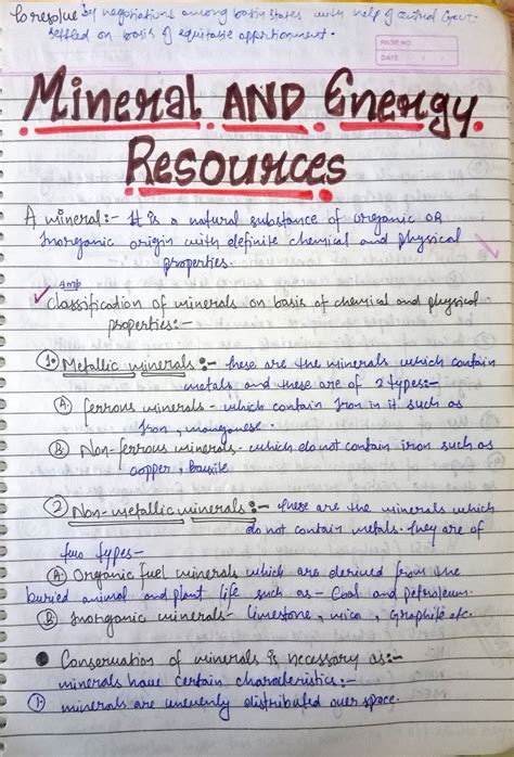 handwritten notes  mineral  energy resources geography class  humanities
