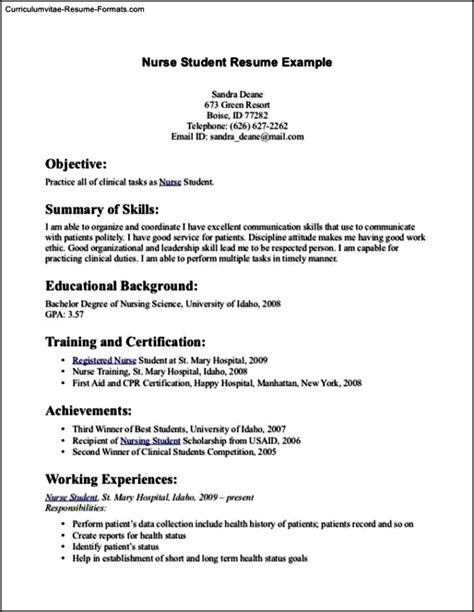 student nurse resume template  samples examples format resume