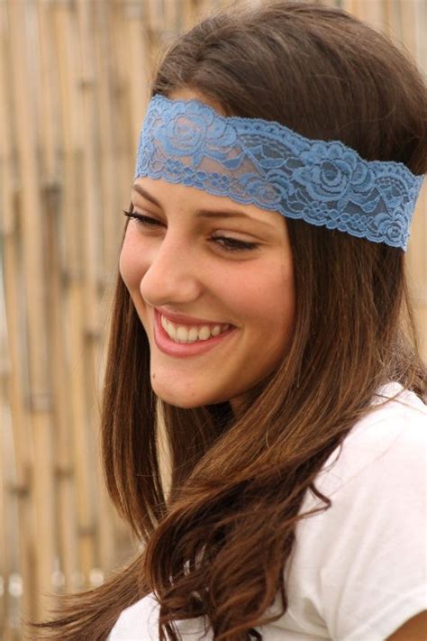 Blue Lace Headband Elastic Headband Women Hair By Topstyle1 12 00