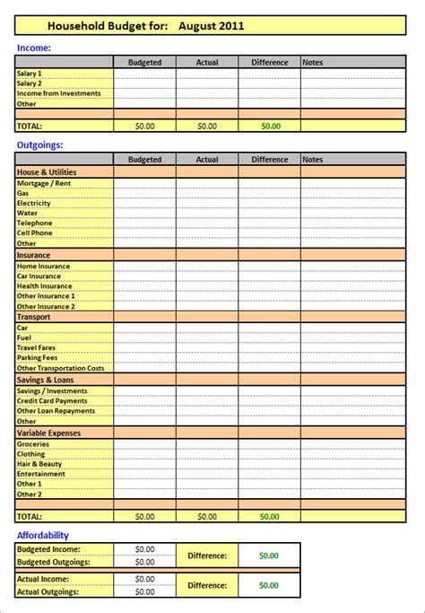 printable monthly household budget template vissaad