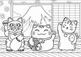 Maneki Lucky Giappone Japon Fuji Coloriage Erwachsene Malbuch Chats Adulti Coloriages Adults Coloriez Devant Trois Cricut Avec Justcolor sketch template