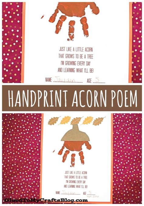 handprint acorn poem fall kid craft idea wfreebie  printable