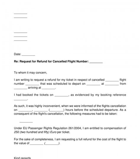 letter requesting refund   cancelled  delayed flight