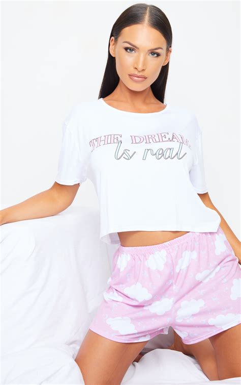 pink the dream is real shorts pj set prettylittlething