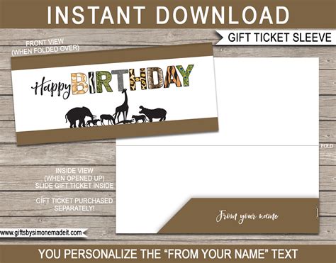 birthday zoo gift ticket sleeve template printable zoo ticket holder