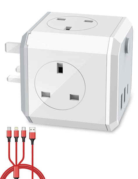 buy   cube extension wall plug adapter uk power socket     data cable  type