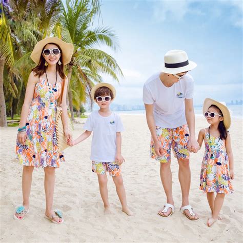 family matching outfits clothing sets summer   beach vacation seaside sling mother