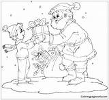 Pages Giving Gift Santa Boy Coloring sketch template