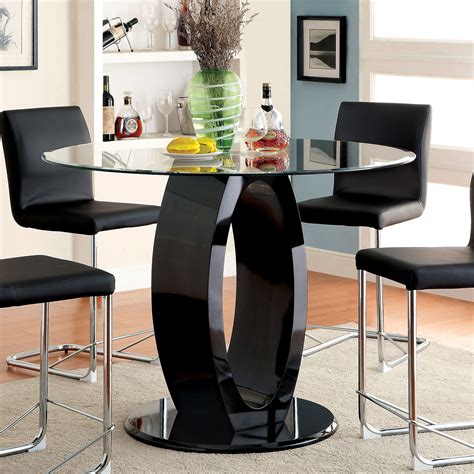 furniture  america janus  glass top counter dining table black