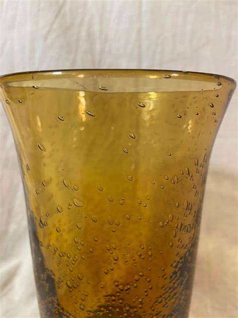Vintage Hand Blown Amber Bubble Glass Vase Amber Art Glass Etsy