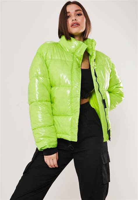 missguided synthetic neon green oversized puffer jacket lyst