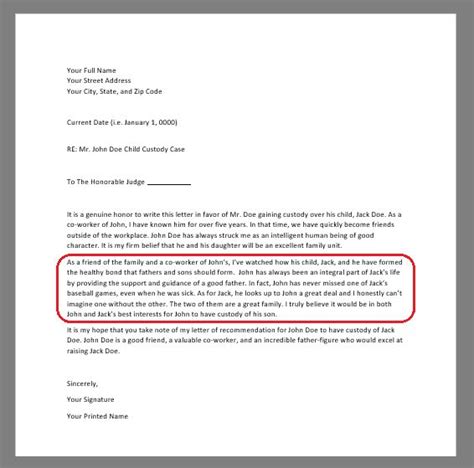 character reference letter  court template samples