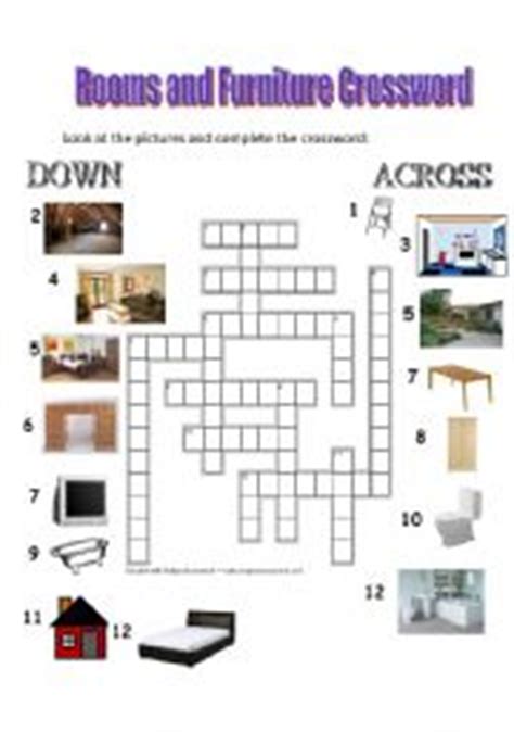 rooms  furniture crossword esl worksheet  stacksy