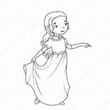 Girl Cartoon Coloring Wearing Dress Book Long Stock Illustration Para Colorear Vestido Classic Pages sketch template