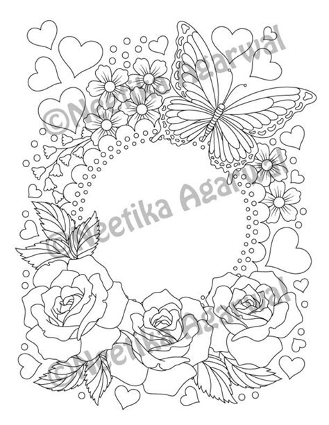 butterfly  roses valentine adult coloring page etsy