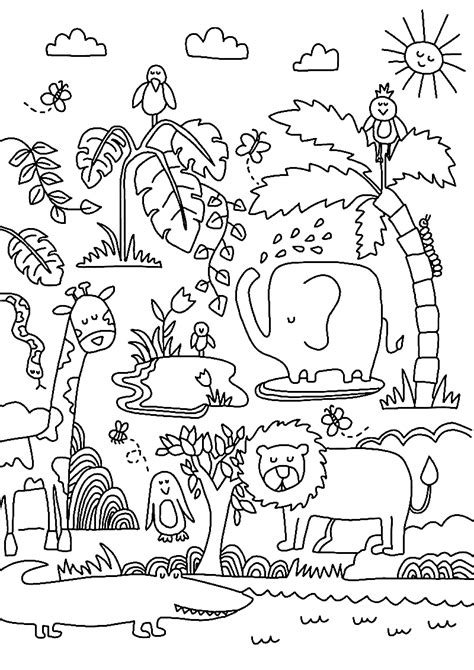 cute animals jungle coloring page  printable coloring pages