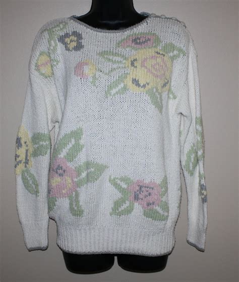 vintage liz claiborne sweater floral s hand knitted silk blend
