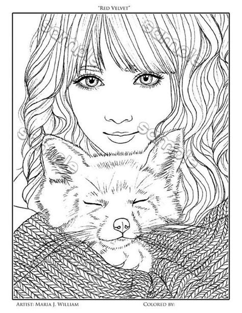 cute girl fox coloring page  maria  william instant  etsy